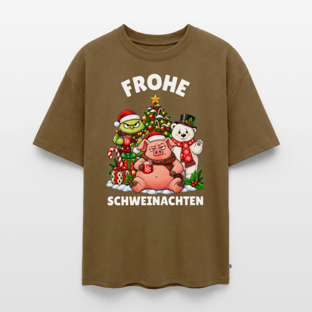 Schweinachten Unisex Premium Oversized Organic T-Shirt - Nussbraun