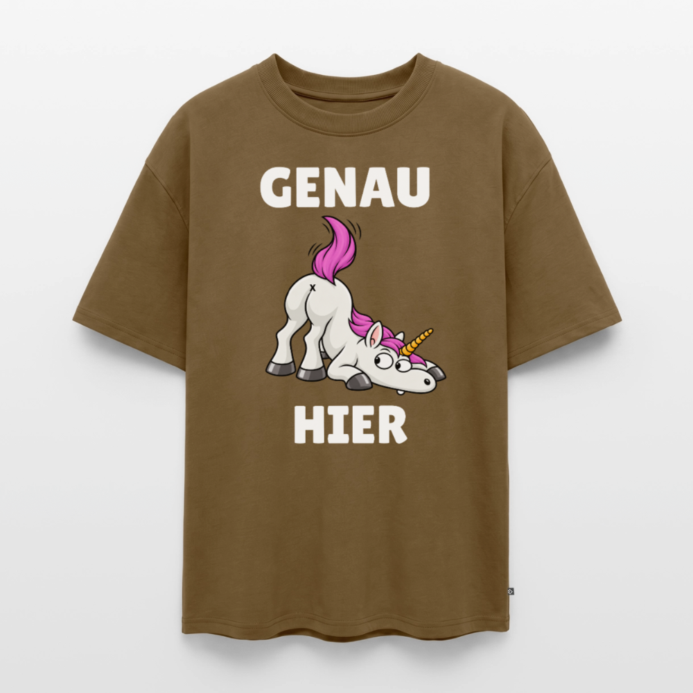 Genau hier  Unisex Premium Oversized Organic T-Shirt - Nussbraun